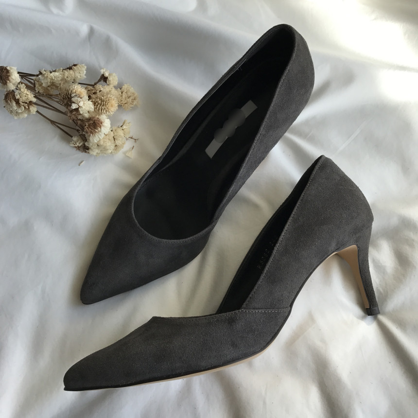 Cowhide stiletto mid heel 7cm black, beige, wine, 