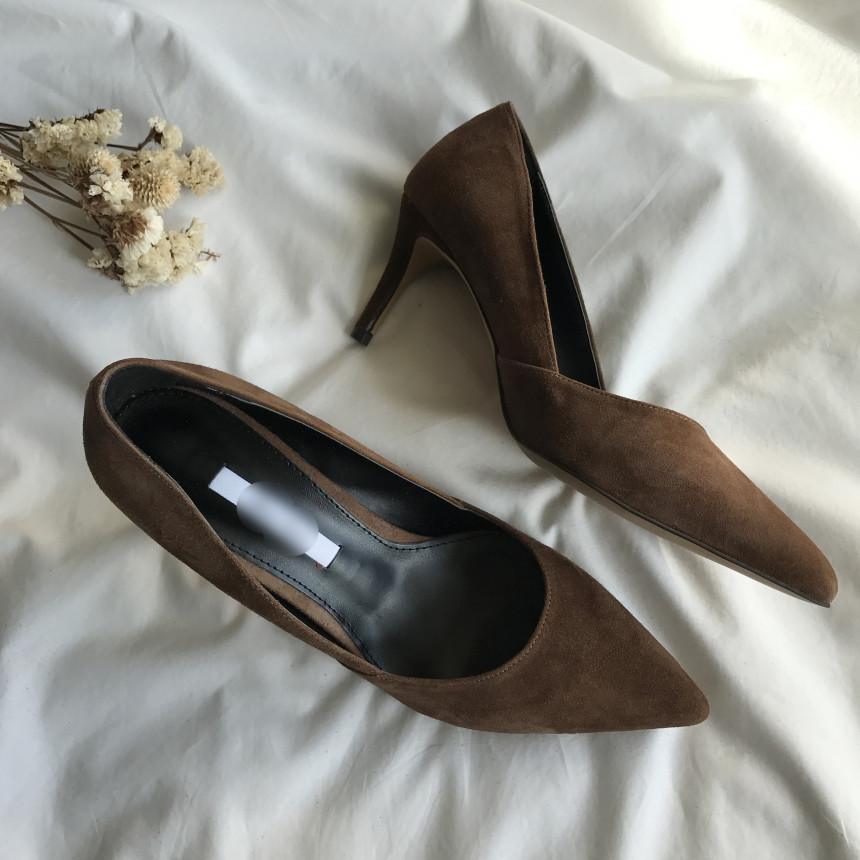 Cowhide stiletto mid heel 7cm black, beige, wine, 