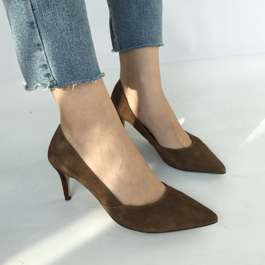 Cowhide stiletto mid heel 7cm black, beige, wine, 