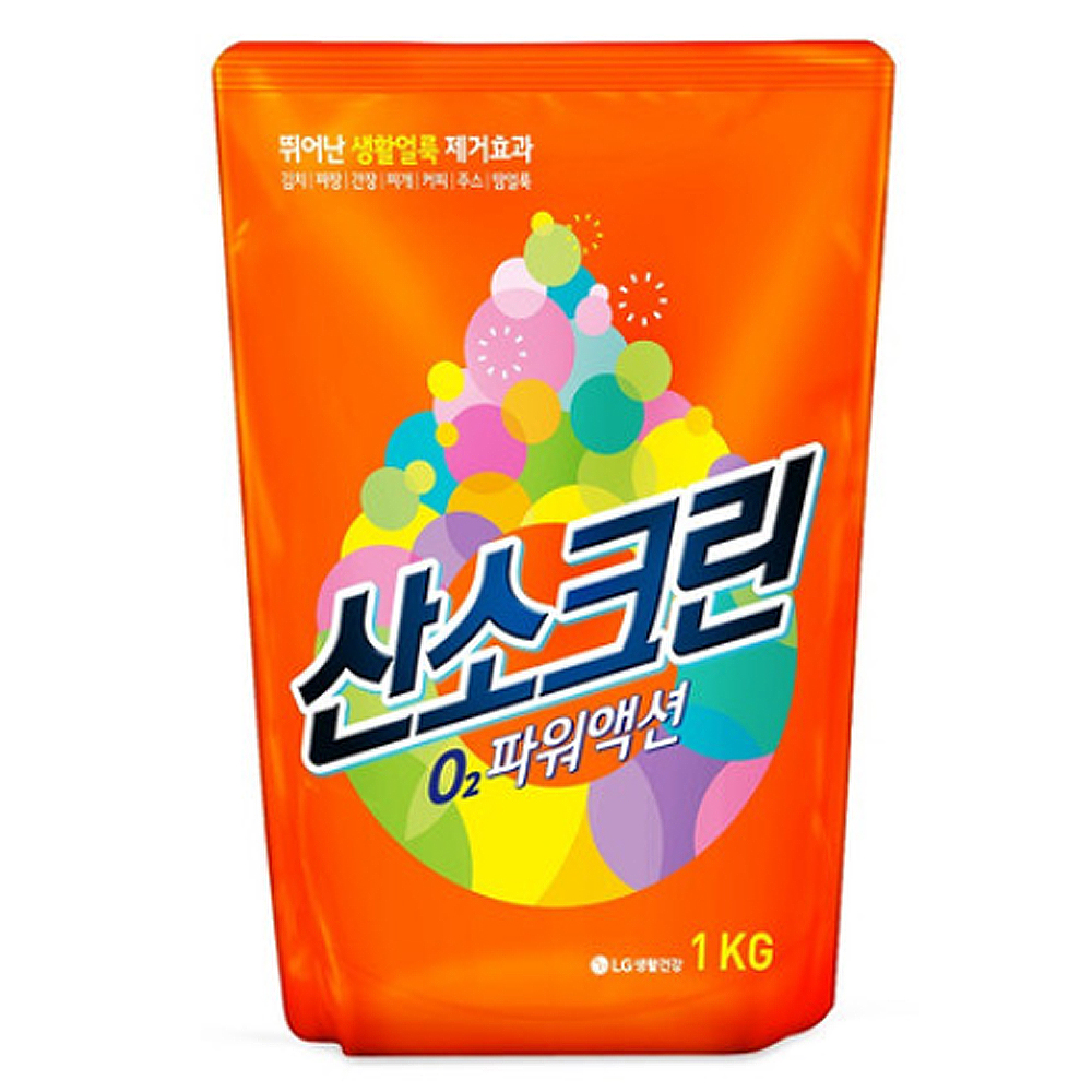 LG 테크 산소크린 오투 O2 파워액션 1kg 살균 표백제 뛰어난 생활얼룩 제거효과 김치 찌게 아이스크림 초코렛 간장 짜장 커피 녹차... 