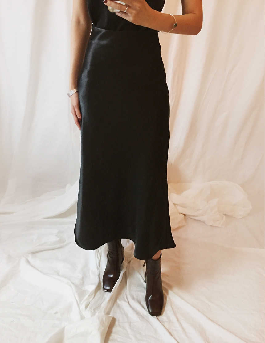 Satin Long skirt Silk A line Shatin Coordination W