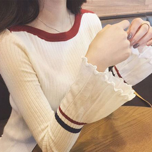 (빌리프 어페럴) 소매 프릴 포인트 골지니트 : belief-apparel