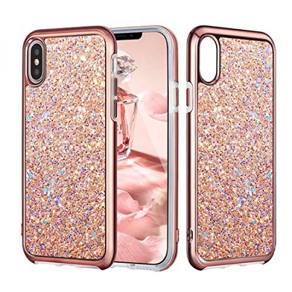 iPhone X Case, iPhone X Screen Protector, Glitter Bling Sparkly Dual Layer Shockproof Protective Co : ESNOITE - 네이버쇼핑