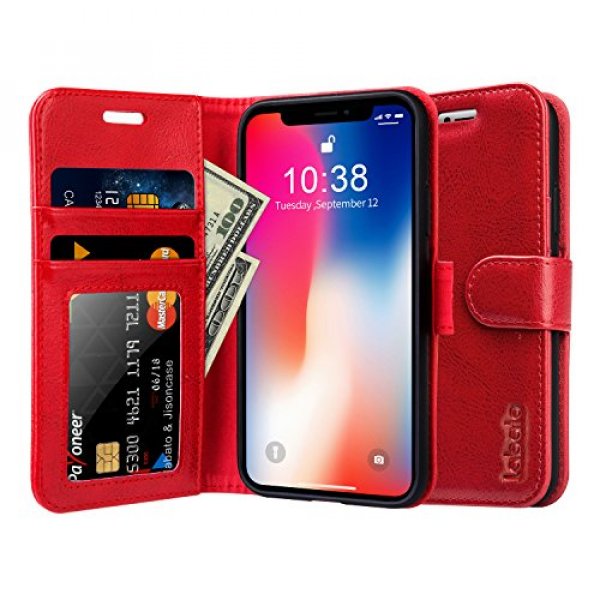 iPhone X Leather Case, iPhone X Wallet Case, Labato Magnetic Folio Flip Protective Cover with Card : ESNOITE - 네이버쇼핑