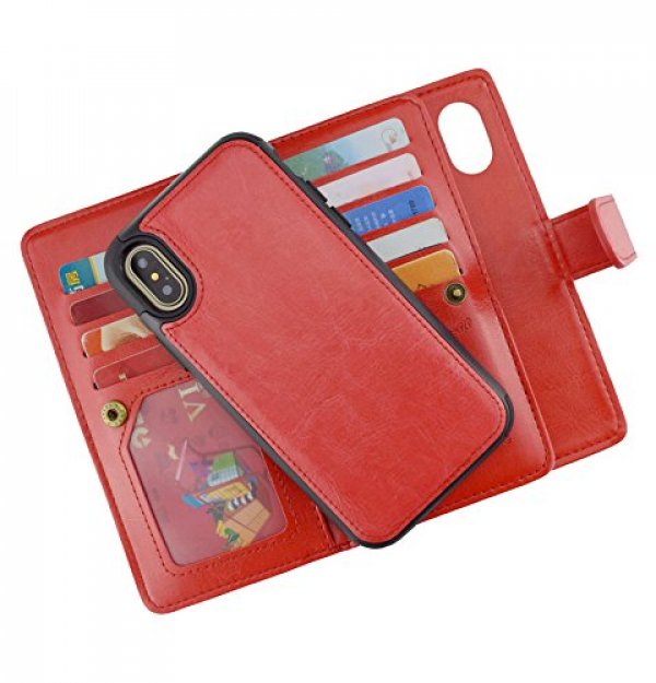 iPhone X Wallet Case,Hynice Leather Detachable Magnetic Flip 9 Card Slots Holder Wrist Strap Purse : ESNOITE - 네이버쇼핑