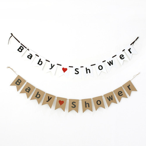 [베이비샤워 가랜드] Baby♥Shower화이트 / 크라프트 : 파티플라이