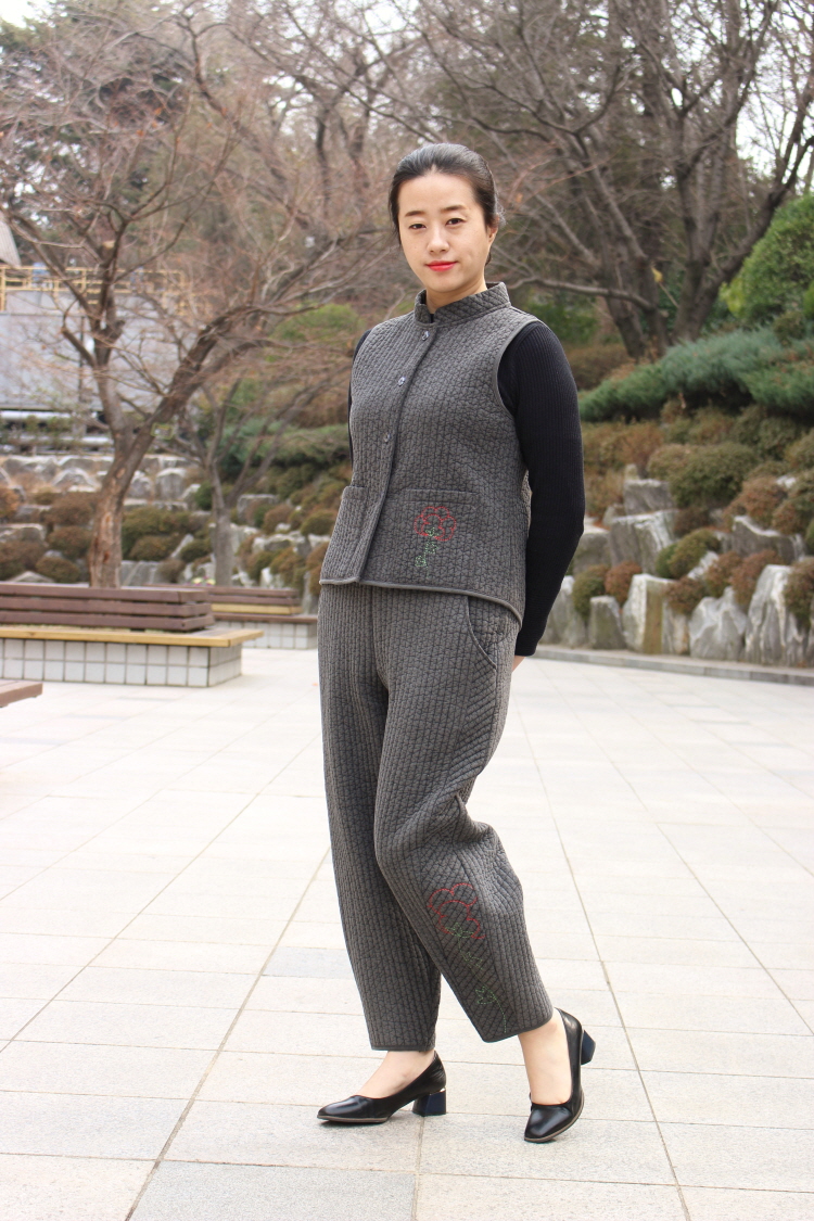 여자 겨울 생활한복 대마꽃자수 조끼 바지세트 개량한복 법복 : 단미달콤
