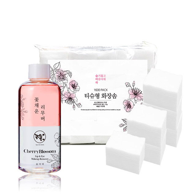 슬아라 꽃채운 립 앤 아이 리무버 [대용량 200ml] + 슬아라 화장솜티슈 1600pack : 인생샷몰
