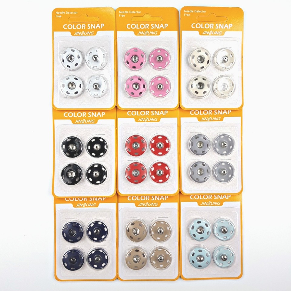 21mm 칼라 코팅 스냅- 9가지 색상 (2쌍 1세트) : 포에스