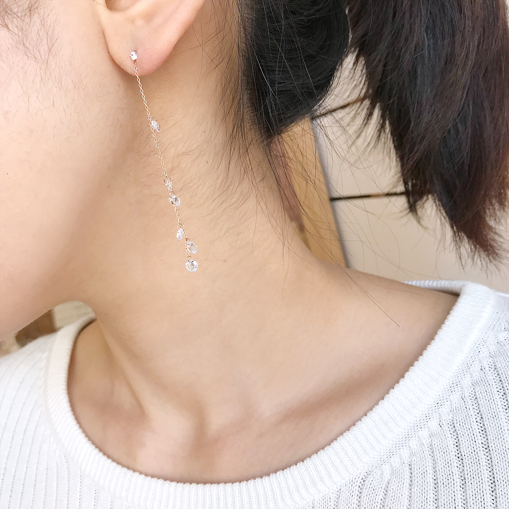 러블리 크리스탈 체인 롱귀걸이 드롭귀걸이 14k : 프시케스톤