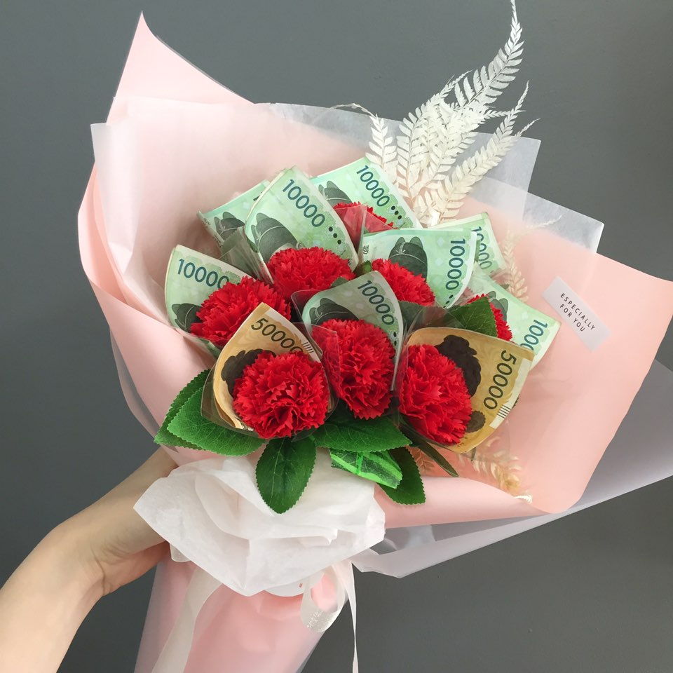 카네이션 돈다발 레드 10 송이 비누꽃 : 달콤잡화점s
