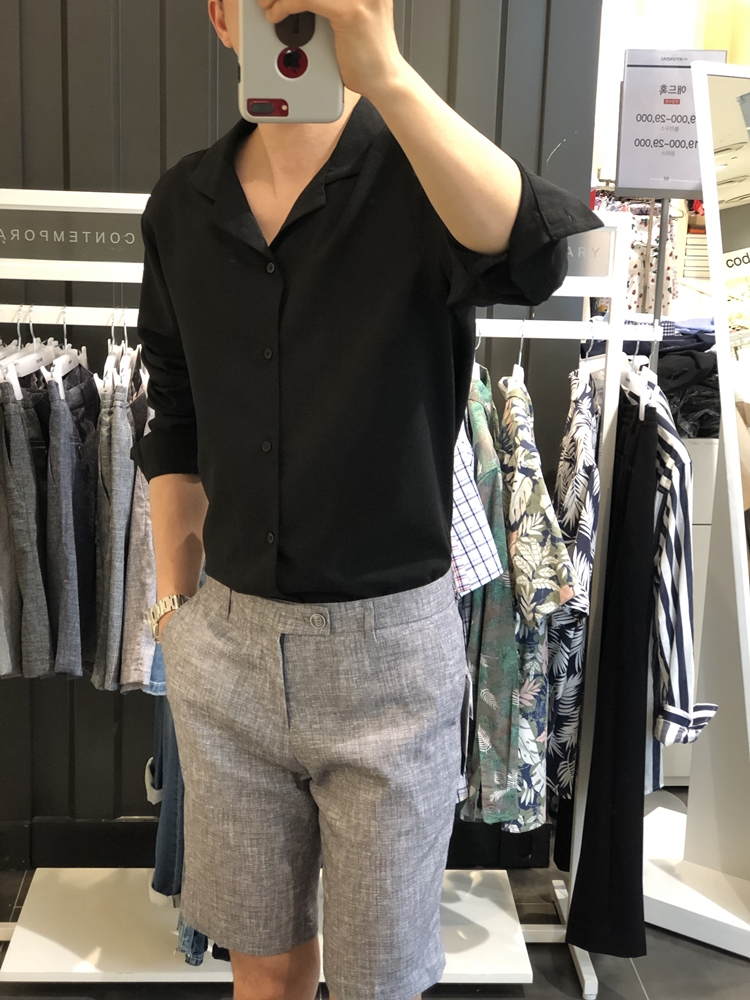 AD HOC 루즈핏 오픈카라 파자마 셔츠 HU4LS4539 : 애드혹