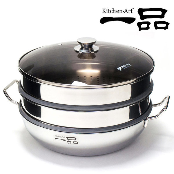 키친아트 스텐찜기 인덕션 찜솥 일품 큰냄비 2단28cm+찜시트 : 미쎄스킴