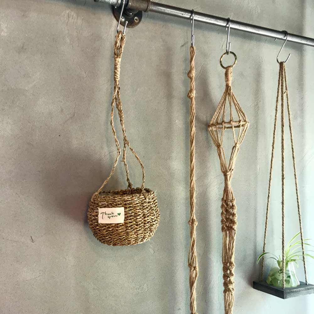 해초 라탄 왕골바구니-원형 공중 행잉화분 1구 12x10cm(소) 꽃바구니 마크라메 : 베스트 하우스
