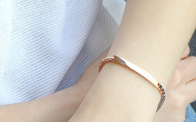 14K Gold 볼륨 박스체인 스틱 팔찌 : 아나엘