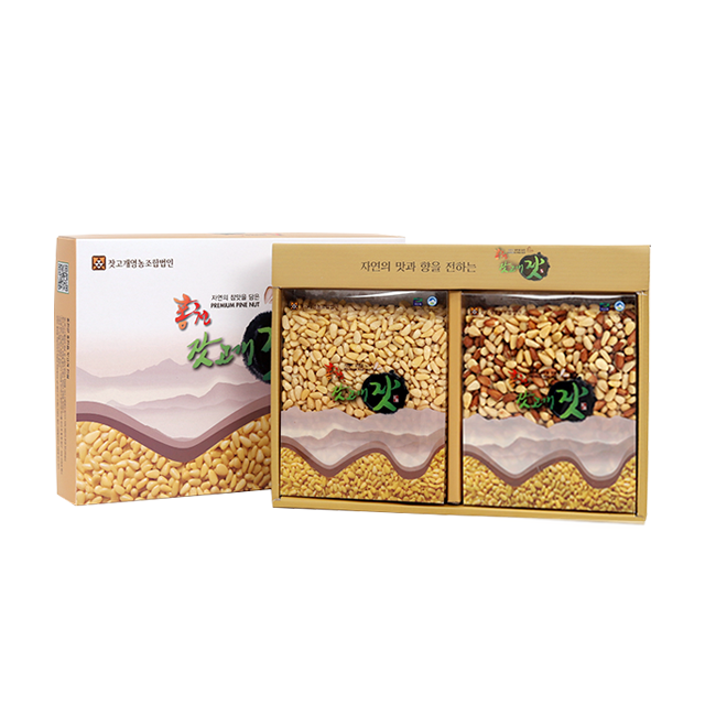 무료배송 햇잣 홍천 잣고개 잣 1kg 선물세트(백잣/ 황잣) 쇼핑백동봉 : 잣고개영농조합