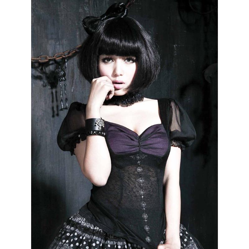 [XL1][LT003-P] 고스 투톤 시스루 베르단디탑 레드/보라 [여성XL사이즈] : 고스펑크 gothpunk