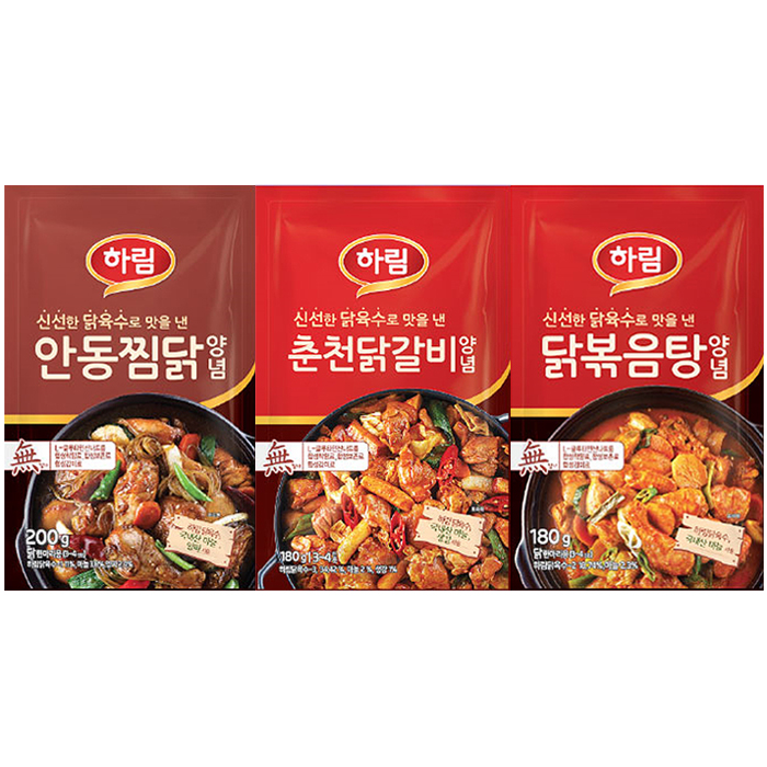 하림 매콤닭볶음탕양념180g /안동찜닭양념200g /춘천닭갈비양념180g : 정연푸드몰