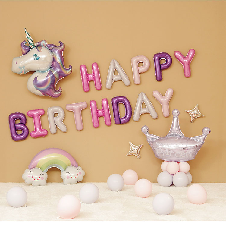 [우유마켓] 퍼플 왕관 유니콘 생일 풍선 패키지 세트 마카롱 풍선 파스텔 입체 유니콘 생일 파티 용품 셀프 촬영 : 우유마켓
