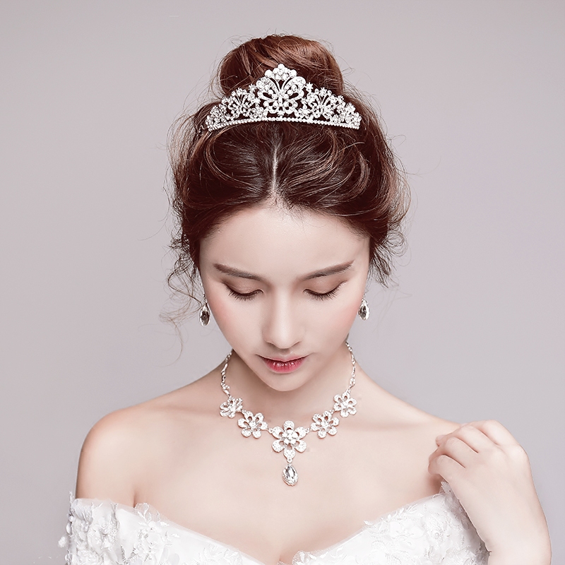 신부 셀프웨딩 티아라 헤어악세사리 귀걸이 목걸이 자주색 샹 법사 크 XS514728 : GUTTE