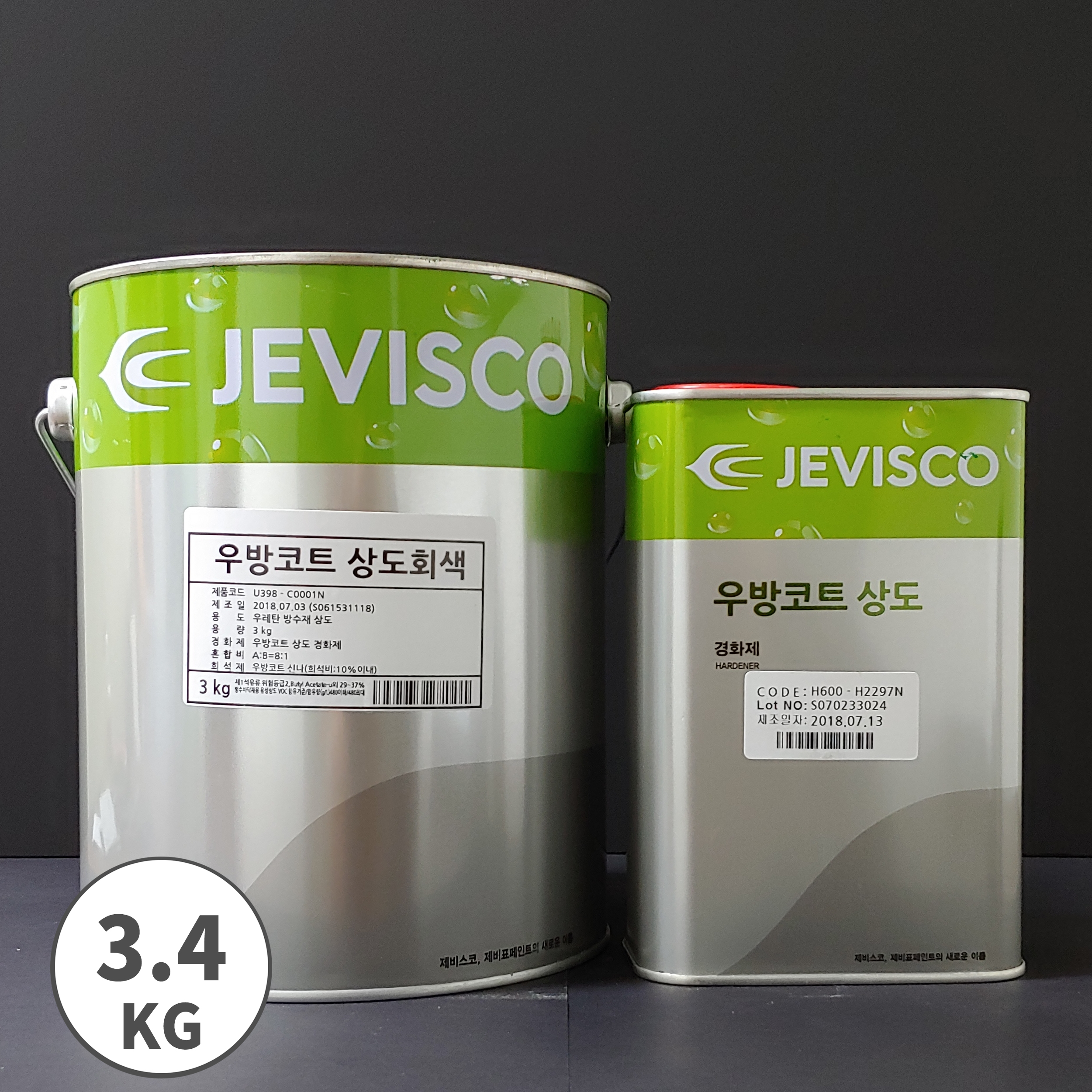 제비스코(제비표) 우방코트 상도  우레탄방수재 옥상방수페인트 방수페인트 회색/녹색 3.4KG : 제비스코 신진상사