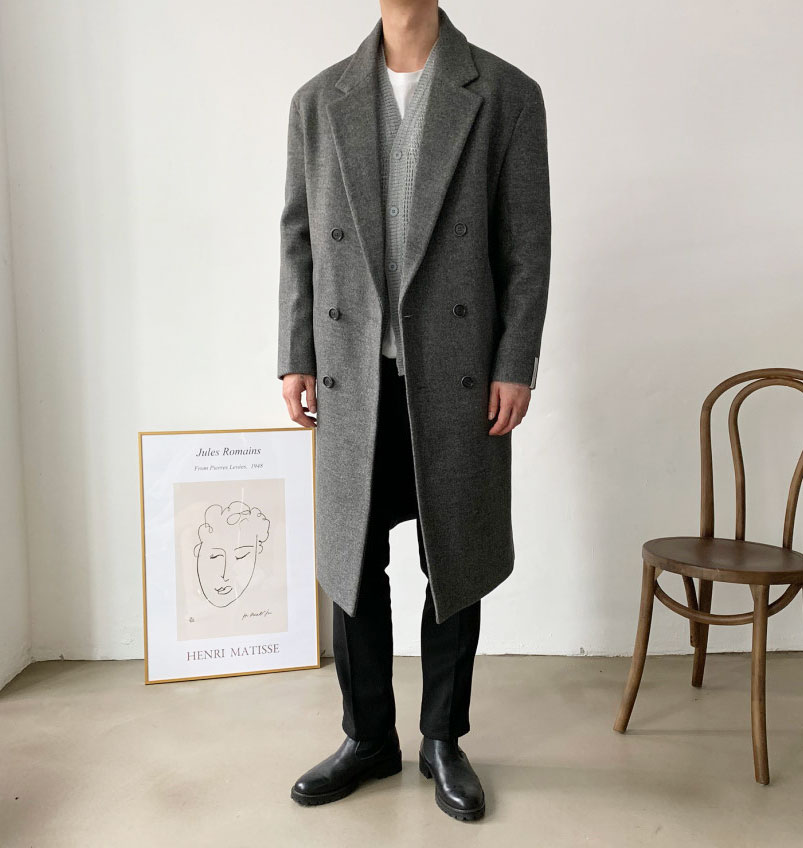 [바이준] 차콜 울 겨울 롱 더블코트 : 바이준