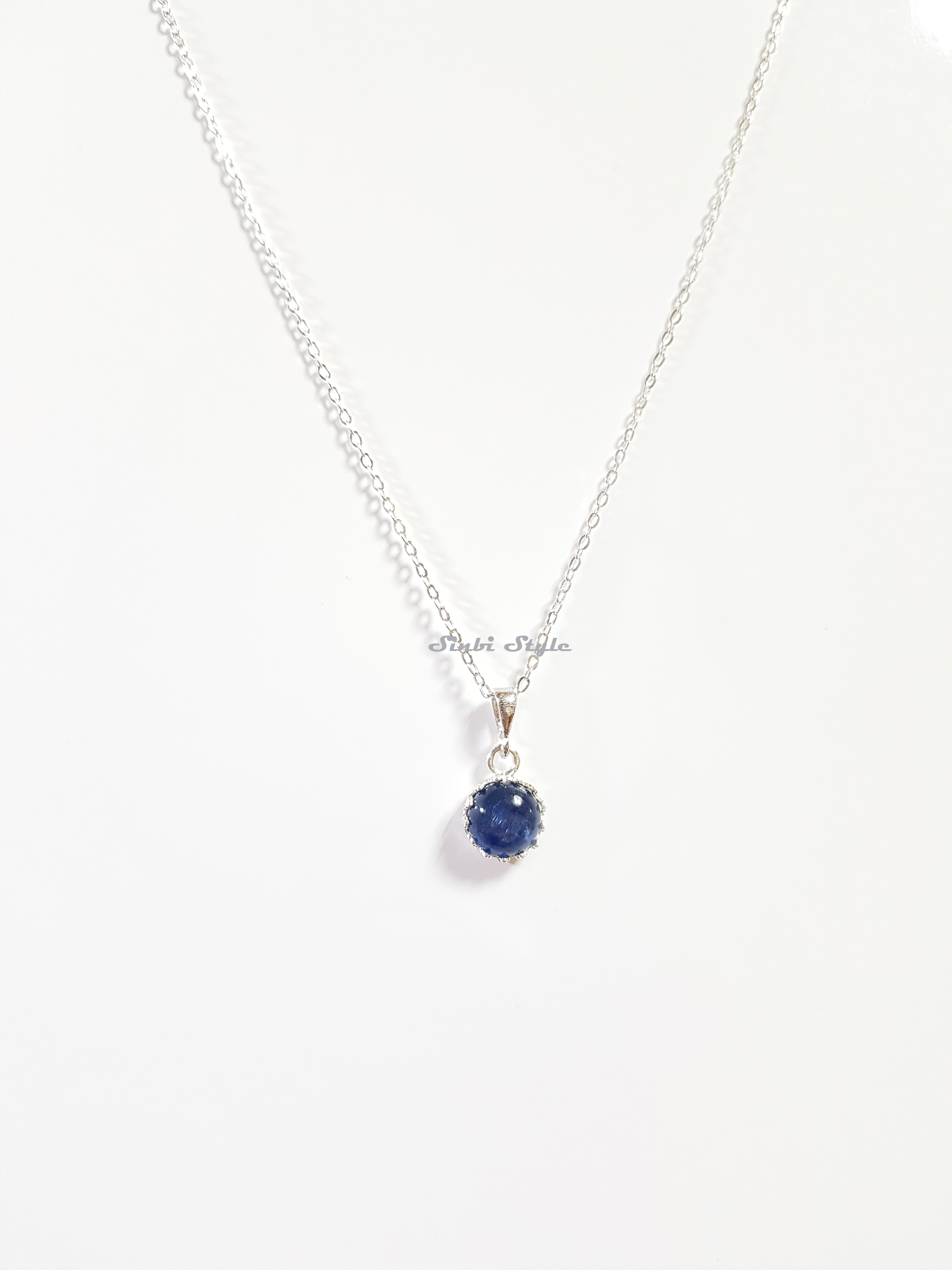 [Sinbi Style] 블루 코발트 카이언나이트 Cabochon Silver 목걸이 : Sinbi Style