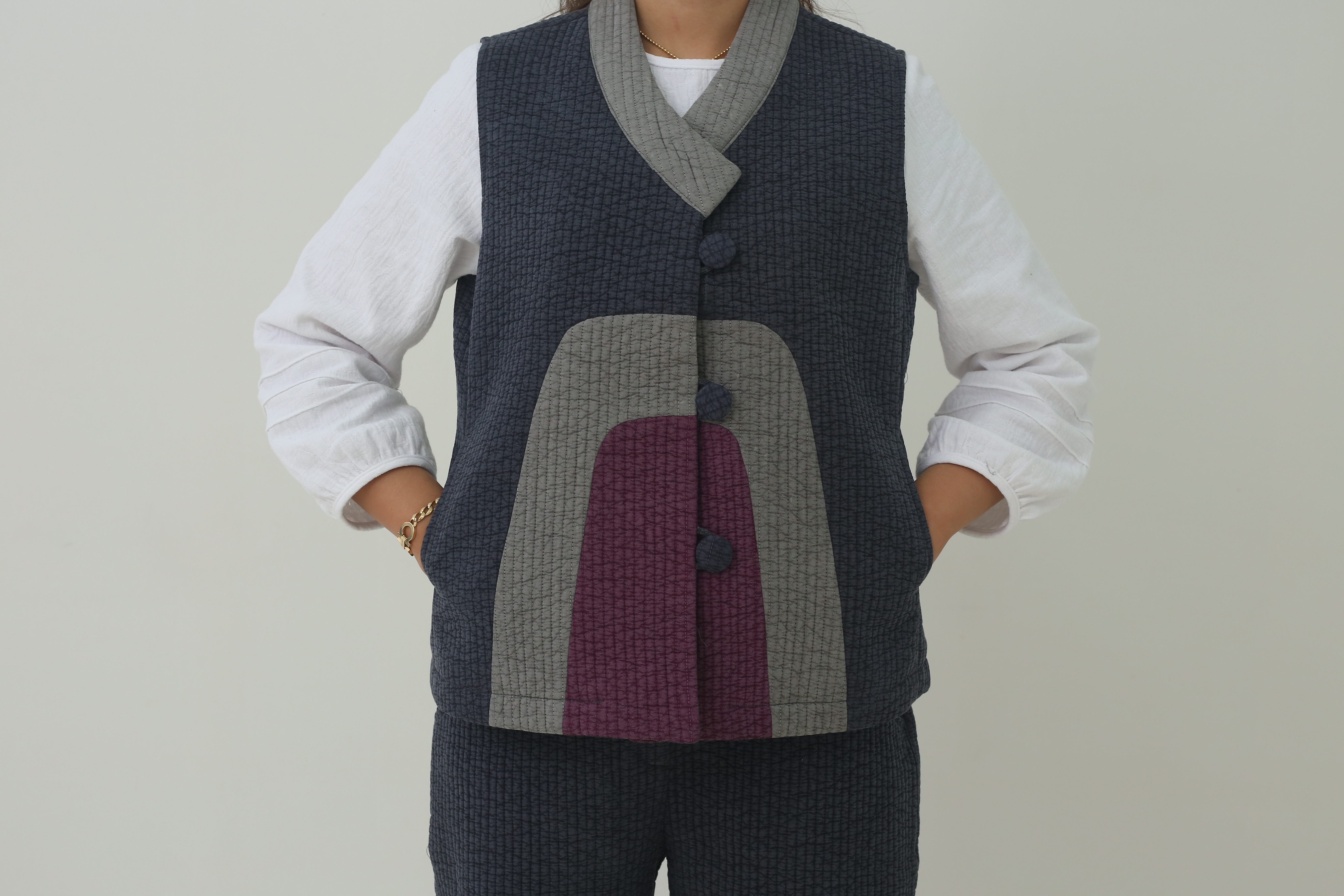 삼색 여성조끼바지세트 여자생활한복 누빔세트 절복 법복 겨울개량한복 : 고소은 우리옷