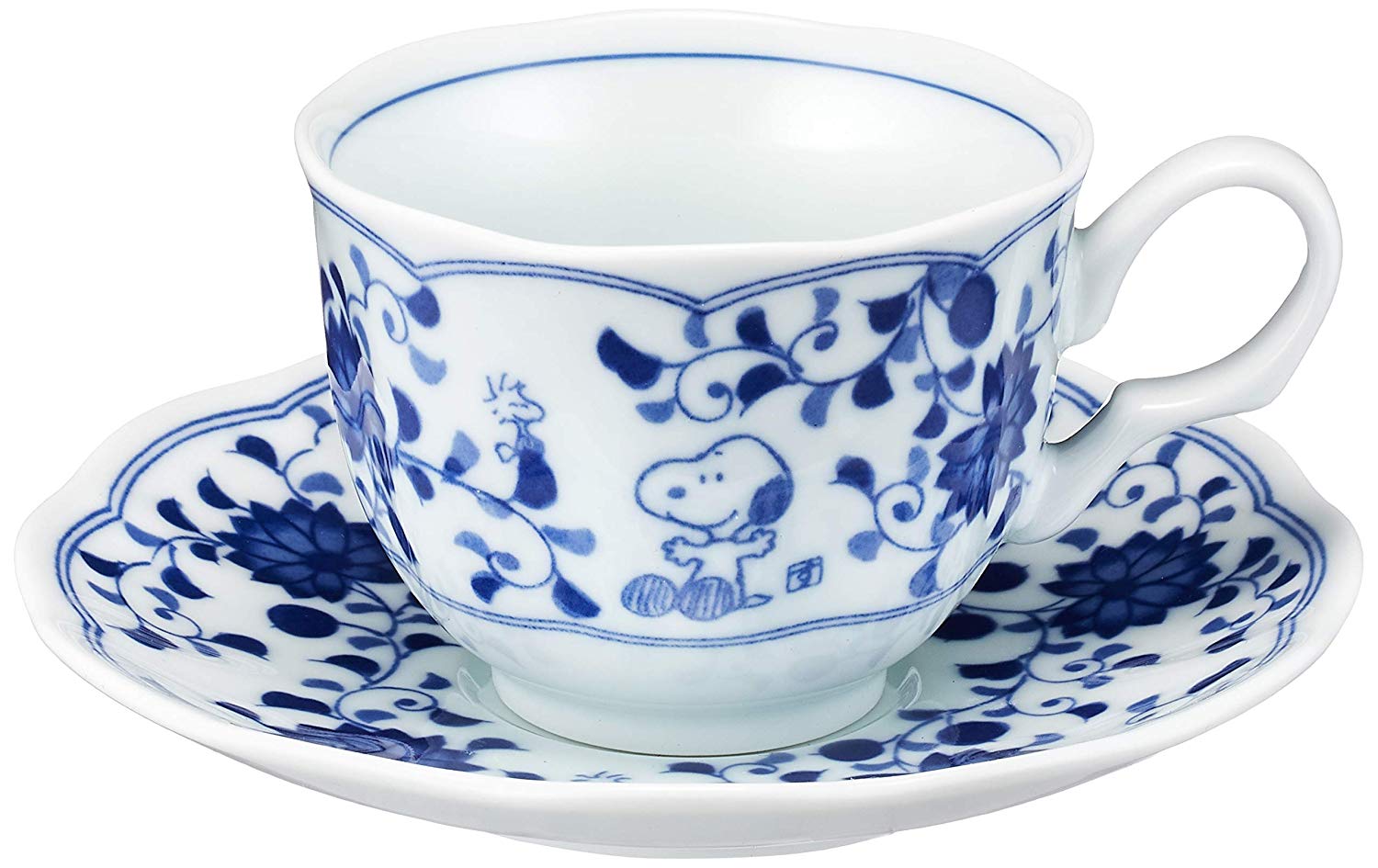 Snoopy Peanuts Blue and White Kanesho Pottery Tea Cup and Saucer Set 630737 : 해피웰빙