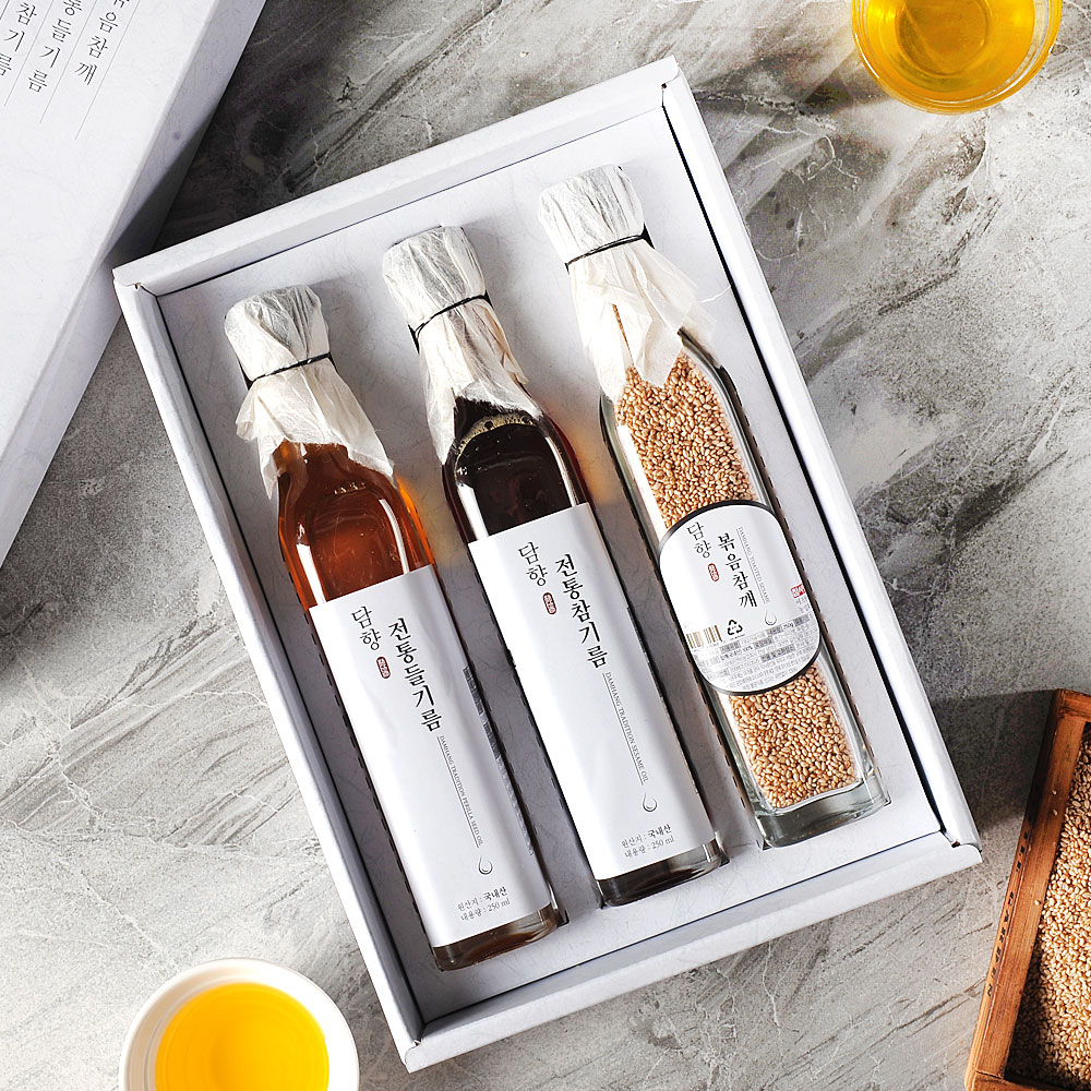 참사랑맛김 담향 참기름 3종 선물세트 (참기름, 들기름, 참깨) 국내산 전남 담양 : 참사랑맛김