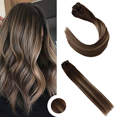Ugeat 18inch Clip In Remi Hair Extensions Human Hair Dark Brown 4 Fading to 18 Dirty Blonde 100 Braz : buying007