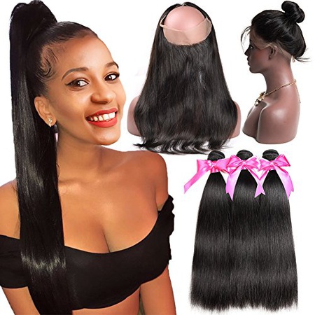 Hermosa Pre Plucked 360 Lace Frontal with Bundles Brazilian Straight Hair 3 Bundles 100%... PROD3002 : buying007