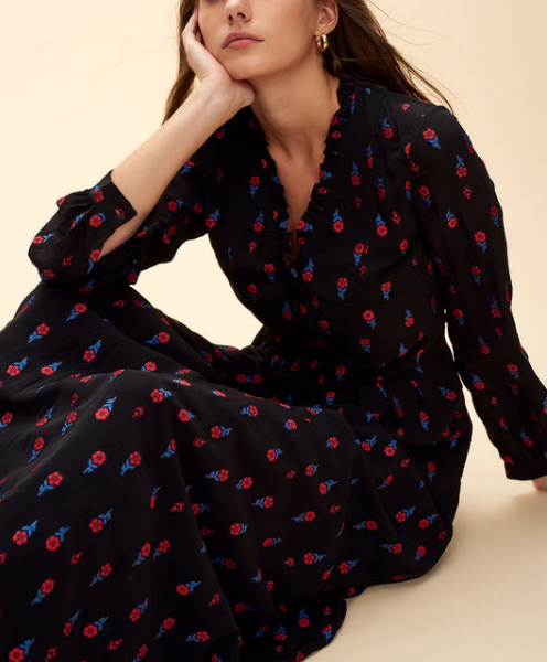 끌로디피에로 리피에노 엠브로이더리 플라워 롱원피스 CLAUDIE PIERLOT RIPIENO LONG DRESS WITH EMBROIDERED FLOWERS : AT SSONG