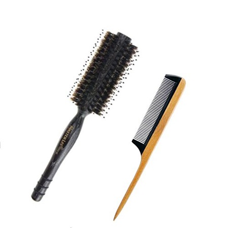 Aguder Natural Boar Bristles Round Hair Brush with Manchurian Ash Wood Handle Black Buffalo... PROD3 : buying007