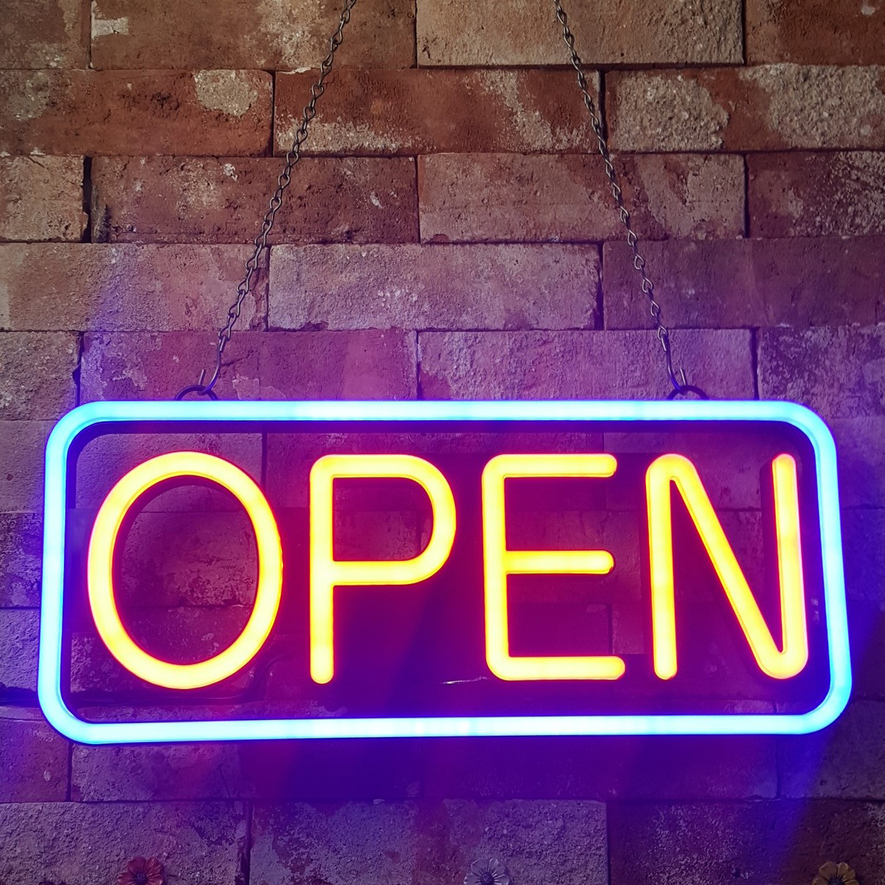 LED 오픈 네온사인 영업중 간판 OPEN 조명 리모컨 SET 건전지 서비스 : 참조명
