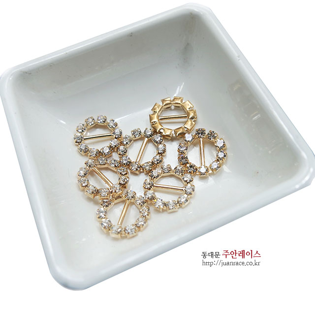 [기본4개] 골드 원형 큐빅 금속장식 부자재 펜던트 리본공예재료 DIY악세사리 헤어핀재료 : 주안레이스