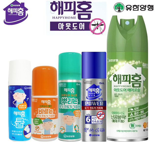 유한양행 해피홈 쿨액, 롤온, 에어로솔, 아웃도어 미스트, 아웃도어 미스트 파워 모기, 진드기 기피제 야외용 : 해피홈마트
