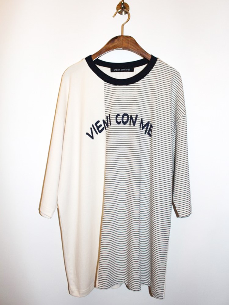 비에니꼰메 2017 VIENI CON ME T-SHIRT 2 COLOR 7부 줄무늬 패치워크 티셔츠 : 비에니꼰메