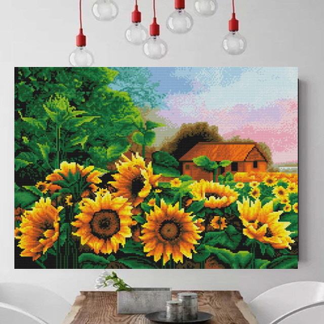 큐빅 비즈 보석십자수,해바라기언덕 (전체원형 60x50cm) : 큐브아트