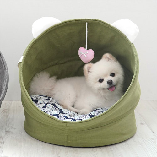 패리스독 위드베어 크래들 / 그레이 카키 / 강아지 하우스 고양이 애견 반려견 집 방석 : 펫타스틱