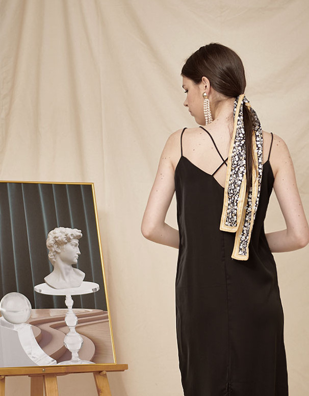 DAISY BLACK SCARVES  [MUETTE x Dull Flame]  / 19ss resort collection / 뮤에떼 / 덜플레임 / 머리끈 / 헤어밴드 / 스카프 : MUETTE