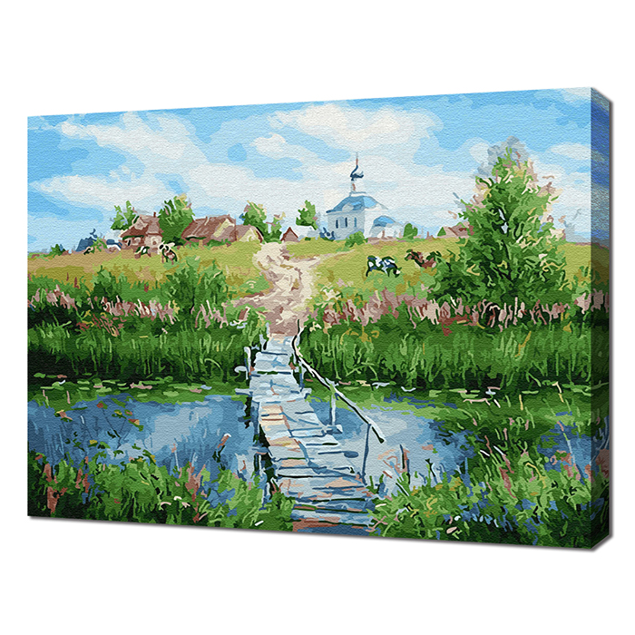 에코솔  셀프페인팅  에이번리 마을의 여름-교회가는 길  28색  풍경화  40x50cm   DIY 명화그리기  숫자유화  취미 미술 : 에코솔몰