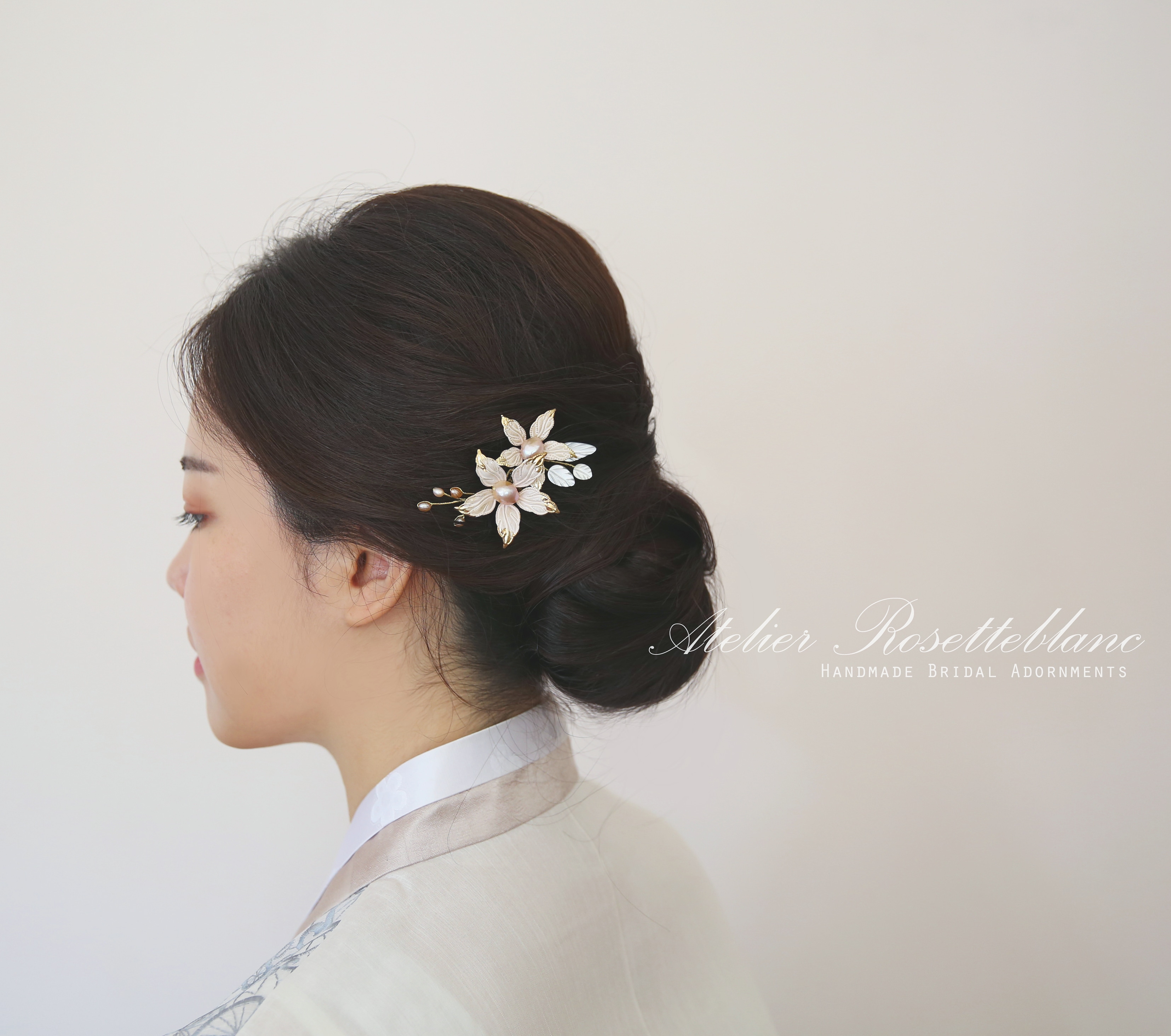 [Pink Lilly No1] 로제블랑 담수진주 한복 악세사리, 뒤꽂이, 웨딩 헤어장식 : 로제블랑