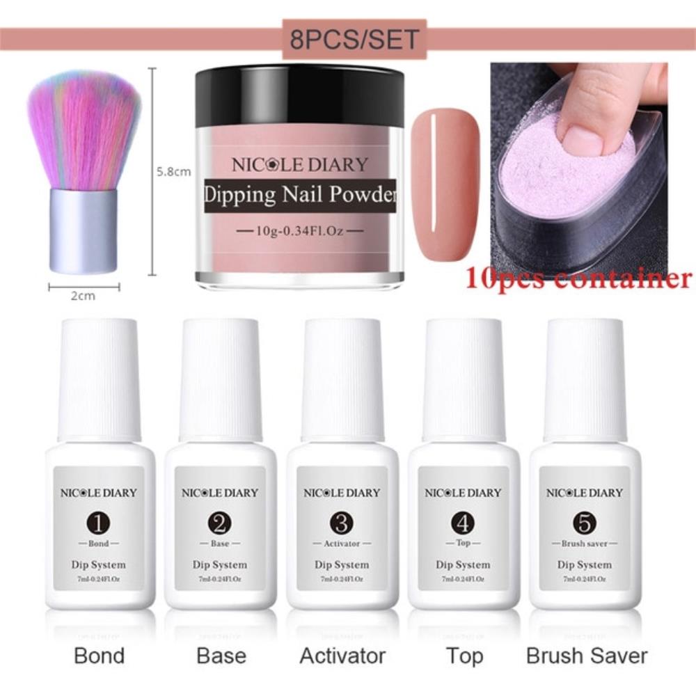 8Pcs/set Diping Nail Glitter 파우더 키트 핑크 그라데이션 프렌치 크롬 색소 네일 : 야부끄