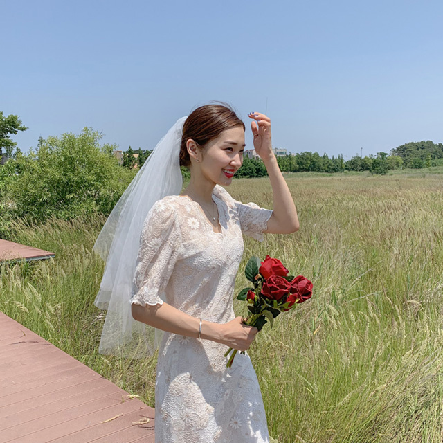 (S,M,L)데이지 골드 레이스 빈티지 셀프웨딩 돌잔치 브라이덜샤워 피로연원피스 : 페어립트- VERLIEBT