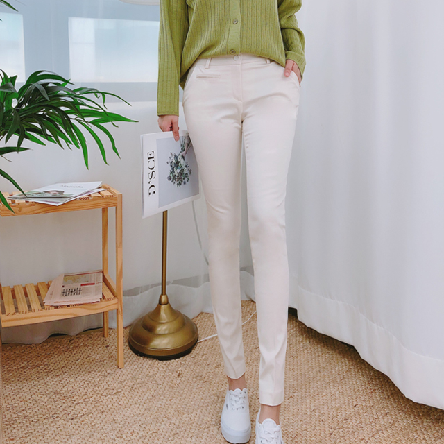 9부 일자 스판 슬림 슬랙스 바지(블랙 네이비 화이트 베이지) : 만자린다