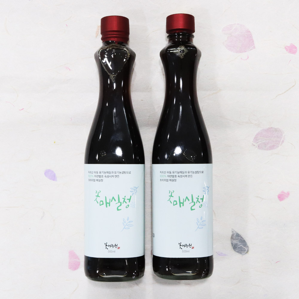 경남 하동 꽃메농원 자연발효 매실청 감식초 선물세트 500ml(2병) : 마켓베이