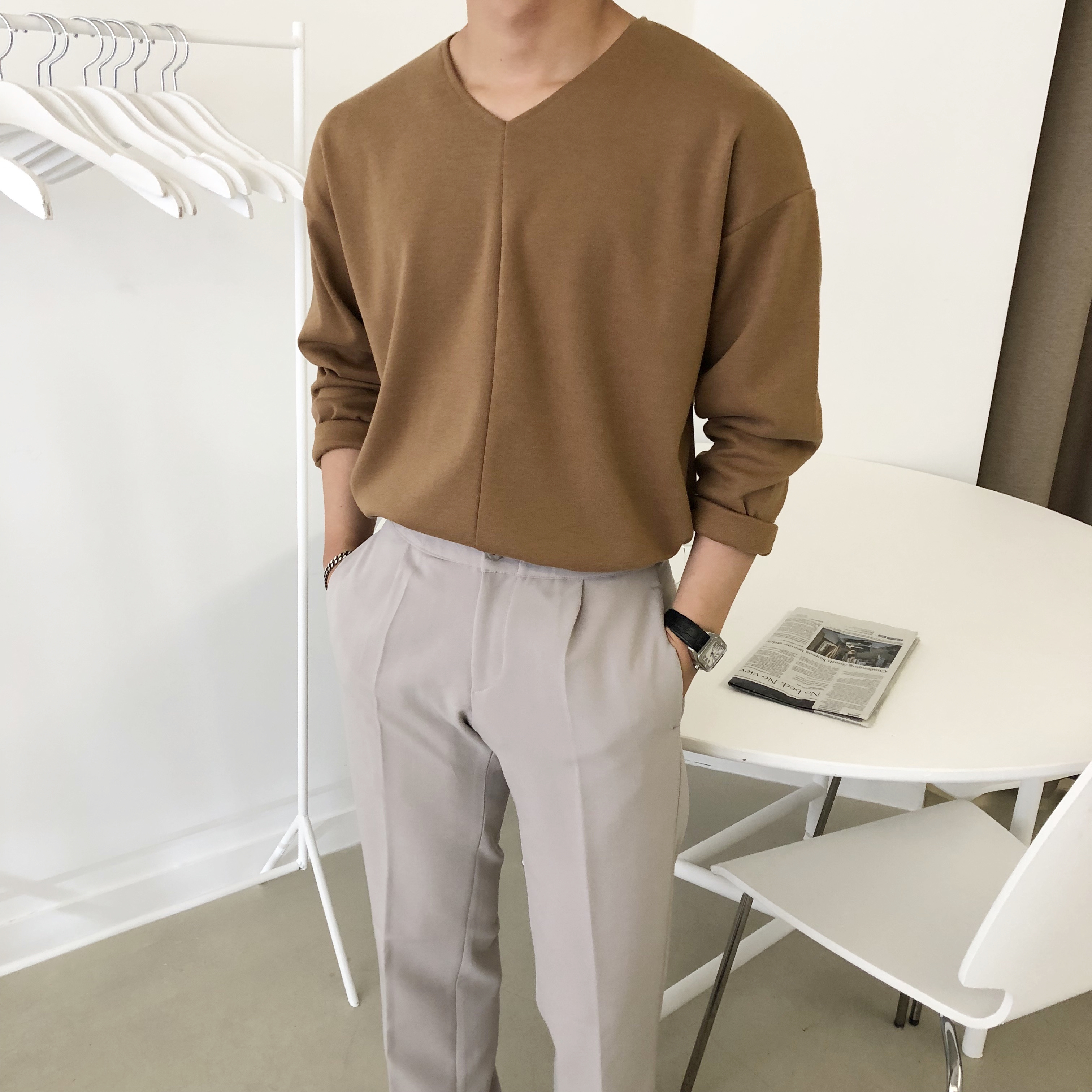 US 루키 브이넥 긴팔 티셔츠 (5color) : 와이샵 YSHOP