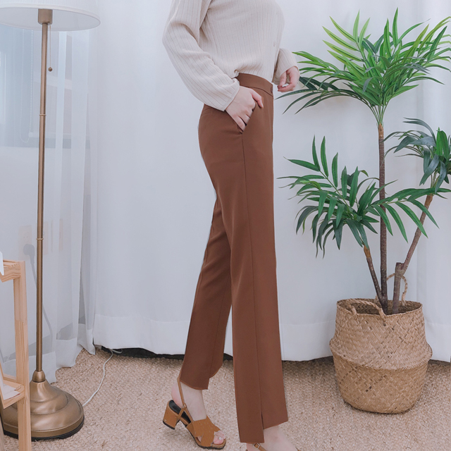 오피스 데일리 언발 옆트임 일자 슬림핏 슬랙스 (청록 카멜 블랙) : 만자린다