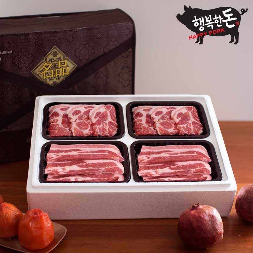 국내산 냉장 한돈선물세트,삼겹살x2, 목살x2, 총 4팩 [2kg] 행복한돈 구이세트 : 행복한돈